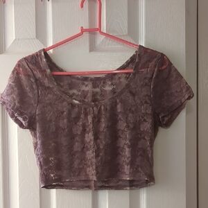 Weissman Purple Fitted Crop Blouse Short Sleeve
